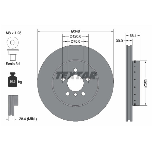 Textar OE Front Brake Discs (Pair) for BMW F10 530D - 348mm