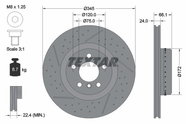 Textar OE (DG) Rear Brake Discs (Pair) for BMW F20/F21 M135i & M140i – 345mm