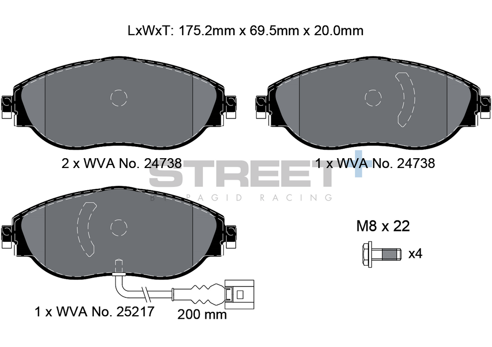 Pagid STREET+ Front Brake Pads Set for Audi S3 8V