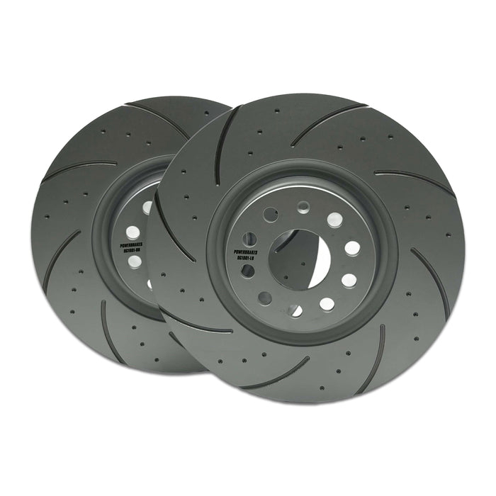 PowerBrakes PBD Brake Discs - Dimpled & Grooved with a Silver coating