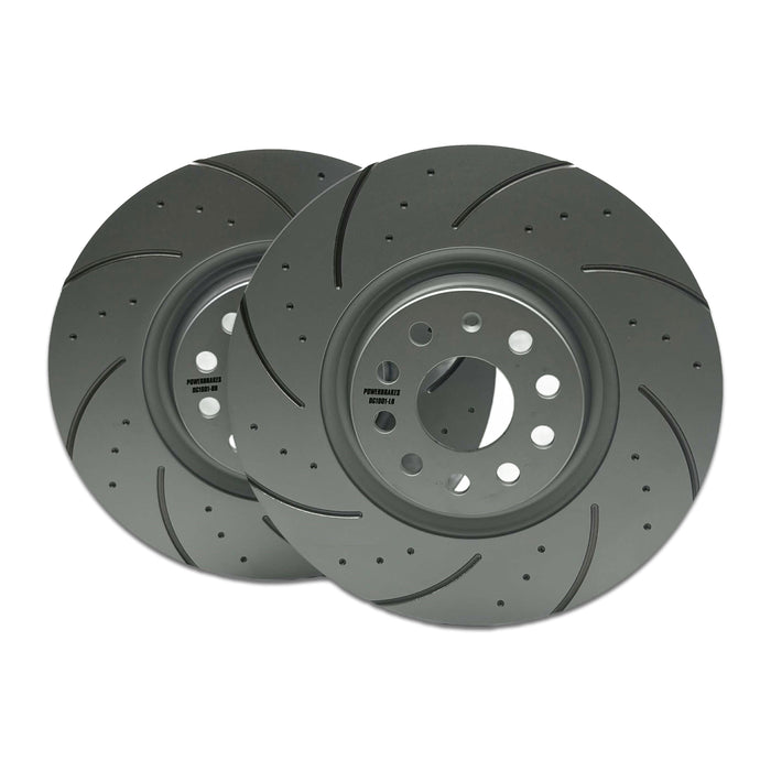 PowerBrakes PBD Brake Discs - Dimpled & Grooved with a Silver coating