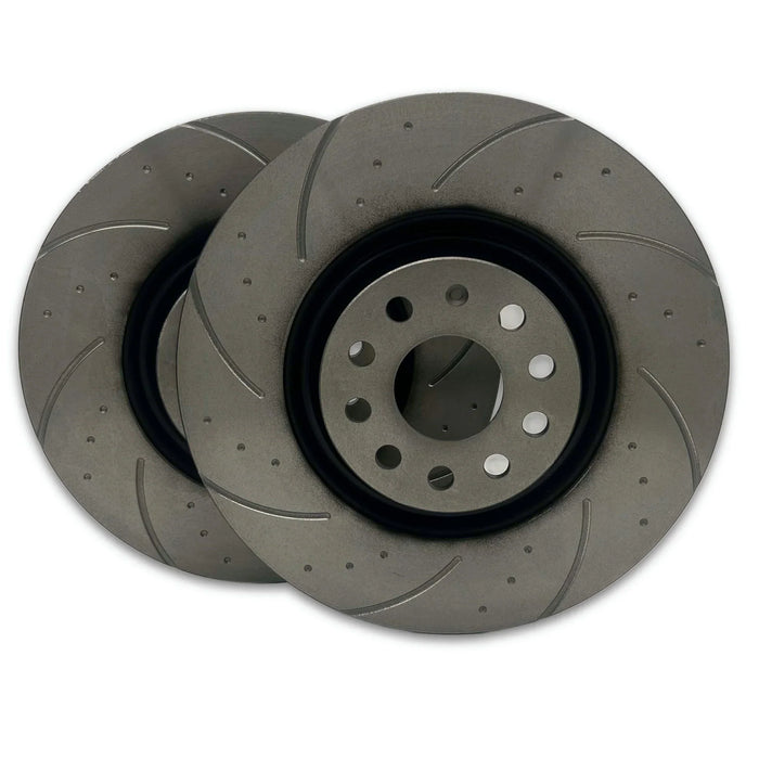PowerBrakes PBD Brake Discs - Dimpled & Grooved with a Black coating
