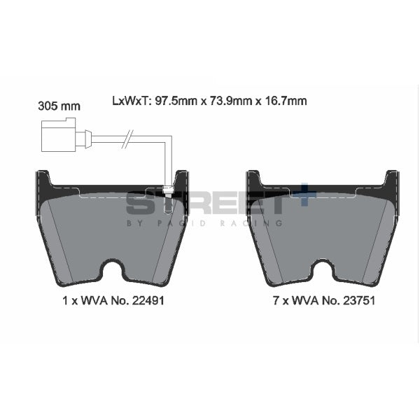 Pagid STREET+ Front Brake Pads Set for Audi RS3 8V