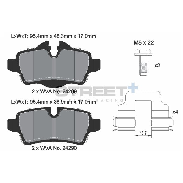 Pagid STREET+ Rear Brake Pads Set for Mini Cooper S R56
