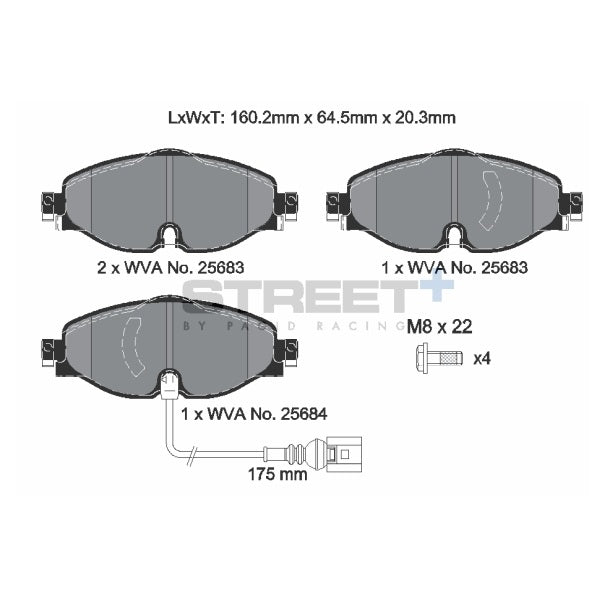 Pagid STREET+ Front Brake Pads Set for Volkswagen Golf MK7 & MK7.5 GTD