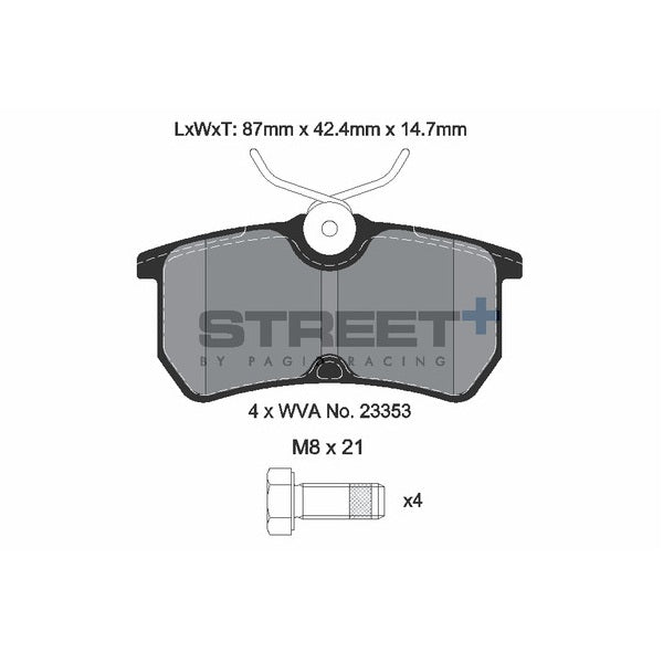 Pagid STREET+ Rear Brake Pads Set for Ford Fiesta MK7 & MK7.5 ST180