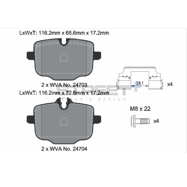 Pagid STREET+ Rear Brake Pads Set for BMW G87 M2